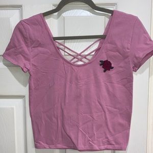Zumiez Empyre pink rose appliqué baby tee size M
